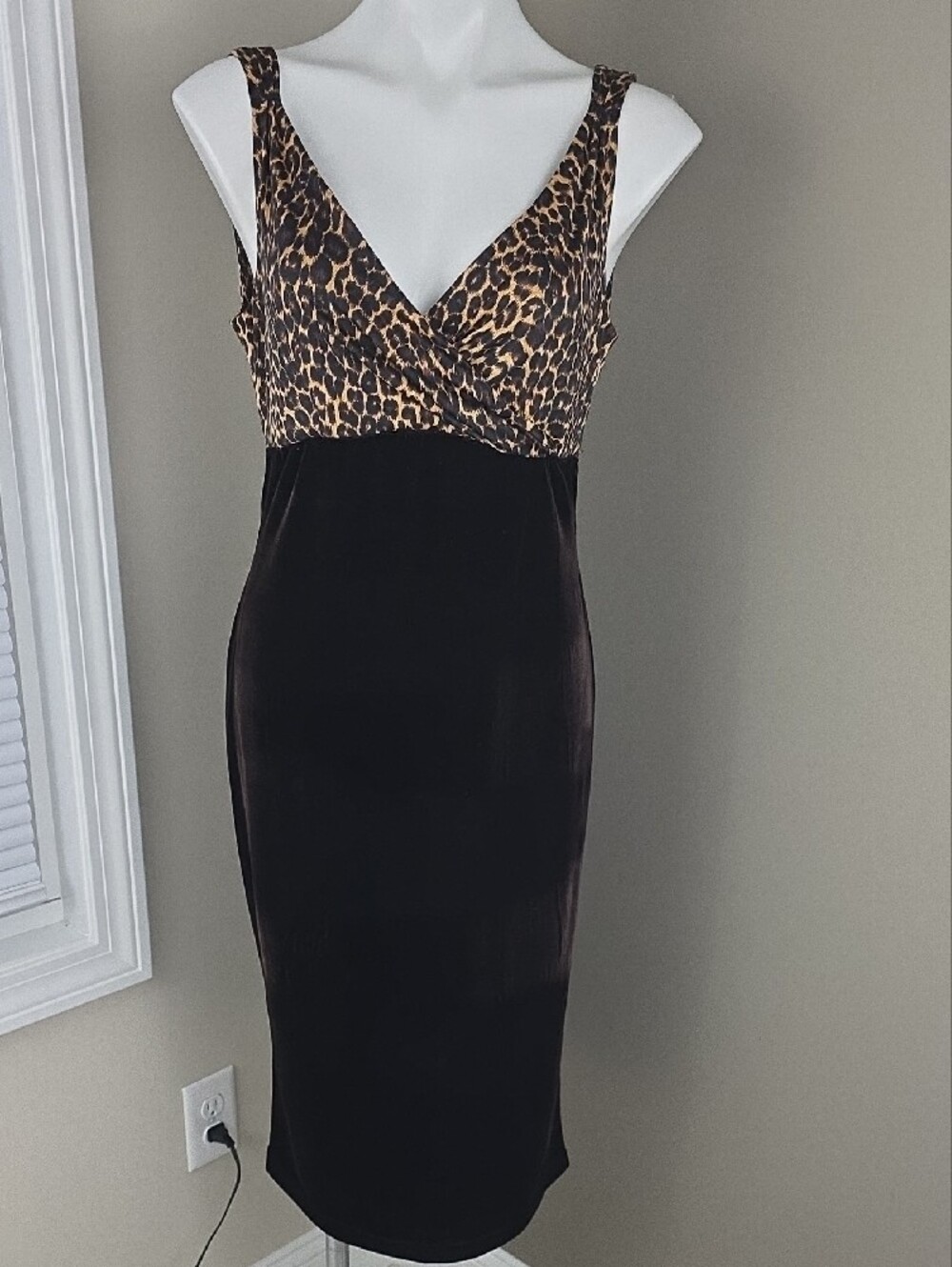 Pinup Couture Brown Velvet Leopard Wiggle Dress XL Laura Byrnes Rockabilly Gilda